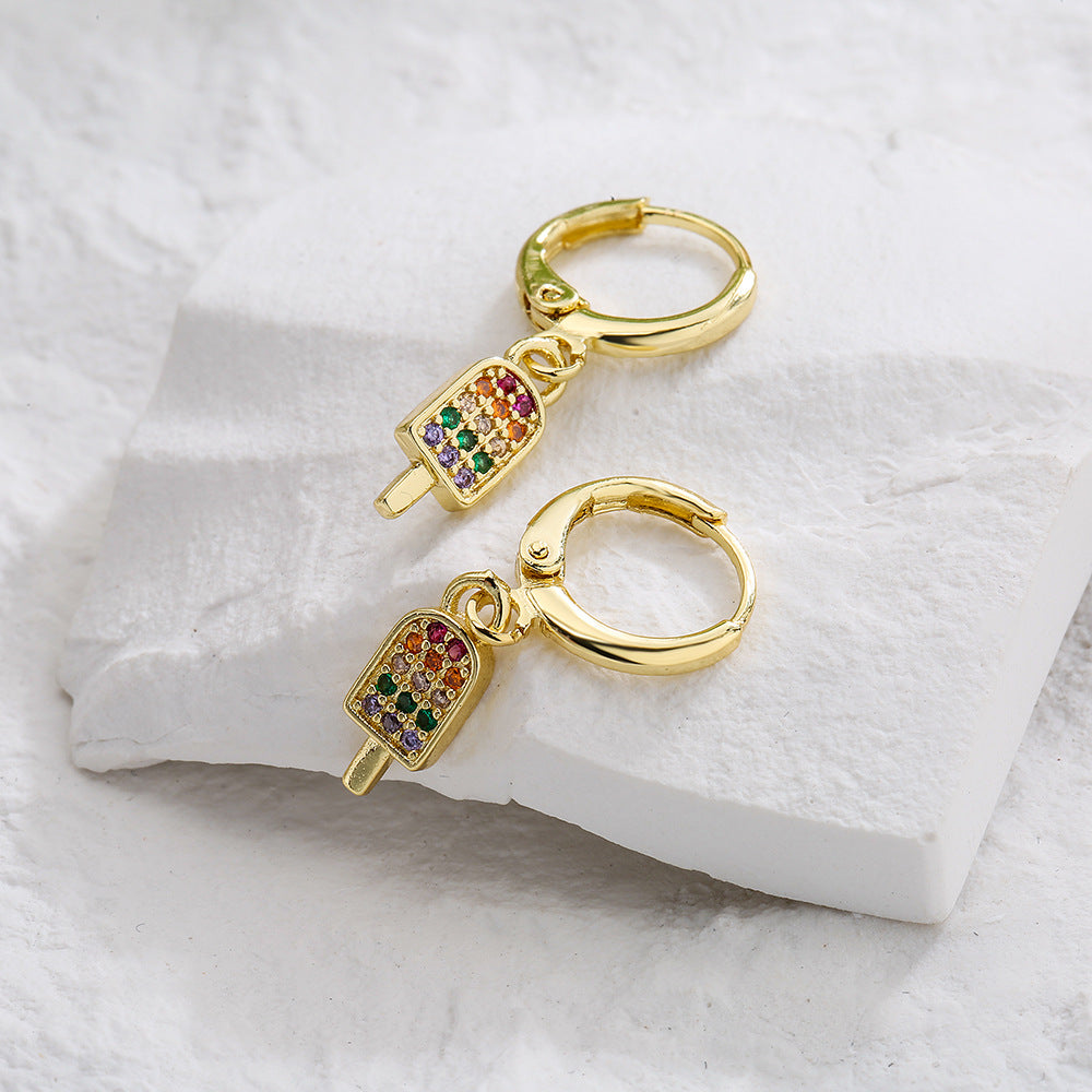 Sweet and Cute Geometric Copper Earrings with 18K Gold Plating and Zircon Accents for Women