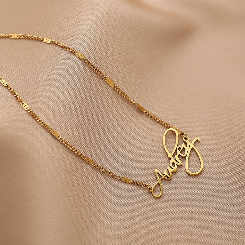 Minimalist Letter Pendant Necklace for Women and Men Titanium Steel Plated Clavicle Chain with Geometric Alphabet Design