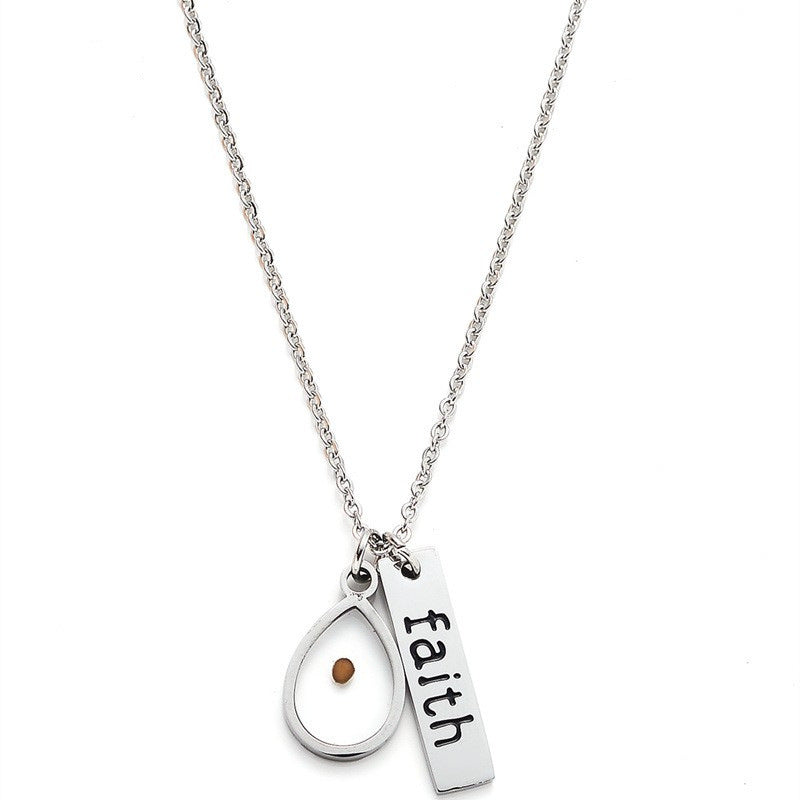Minimalist Faith-Inspired Teardrop-Shaped Stainless Steel Pendant Necklace with Engraved Custom Text, Polished Finish