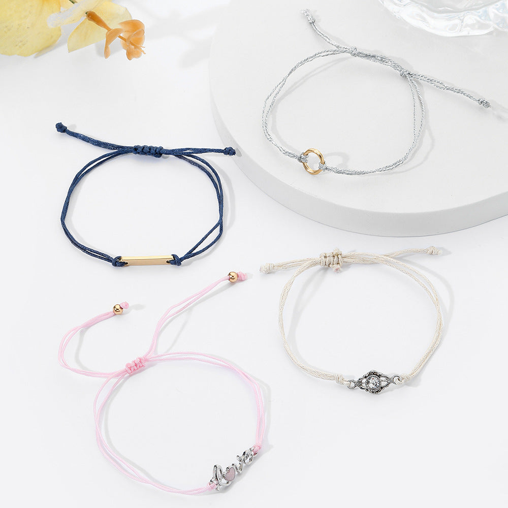 Sweet Geometric Letter Alloy Rhinestone Bracelet Set for Women