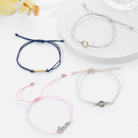 Sweet Geometric Letter Alloy Rhinestone Bracelet Set for Women