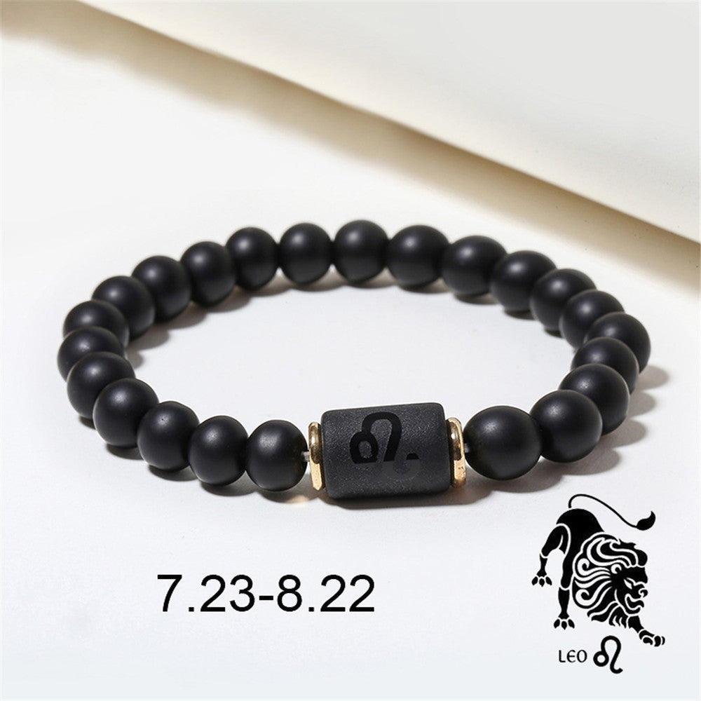 Matte Black Agate Geometric Beaded Bracelet for Men and Women