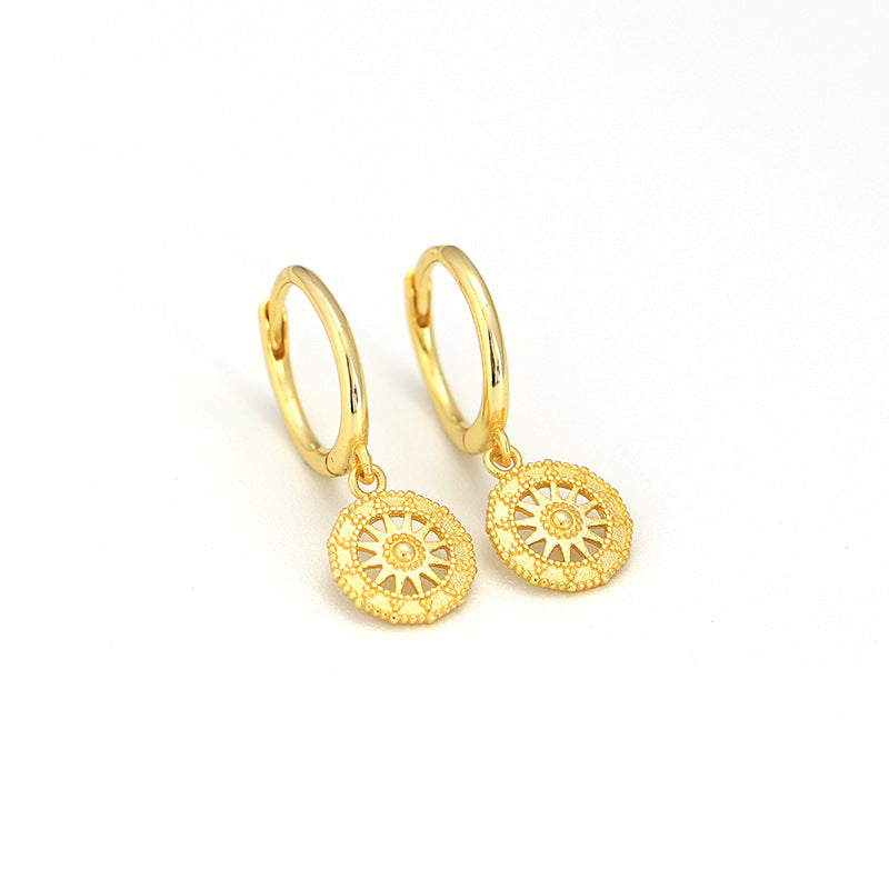 Orecchini a cerchio geometrici rotondi placcati in argento sterling 925, eleganti e raffinati, con motivo a bussola astratta da donna