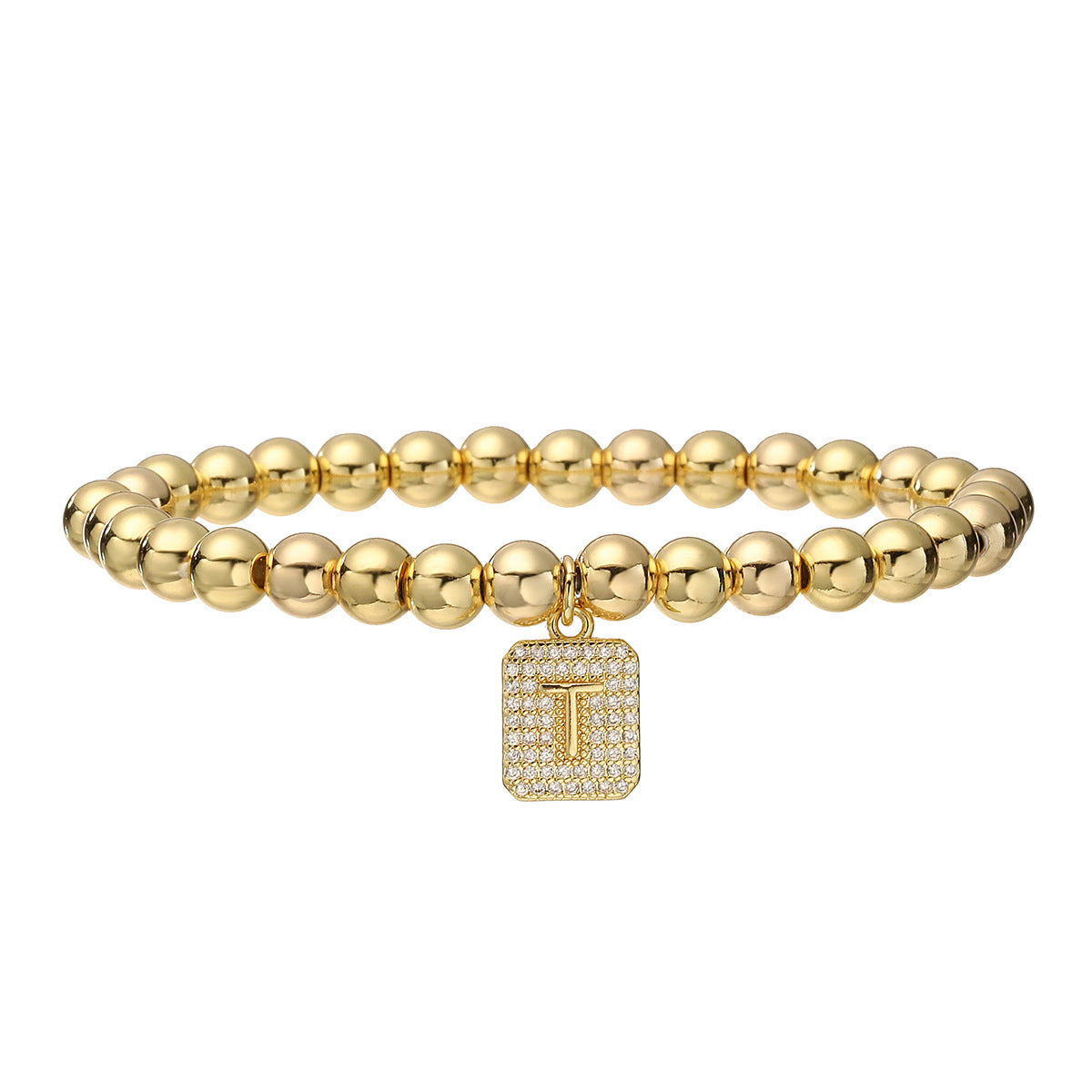 Bracciale minimalist personalizzato con ciondolo a lettera per donna, con perle in rame e placcatura in oro 18 carati