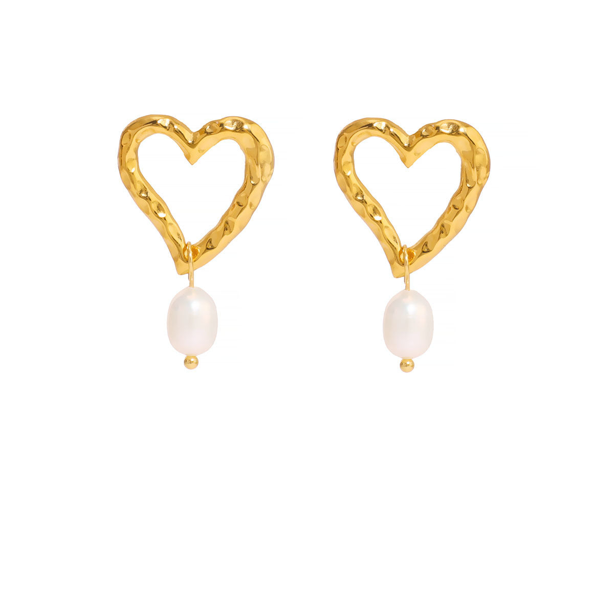 Vintage French-Style Pearl Heart-Shaped Hollow Stainless Steel Earrings for Women with 18K Vacuum Plating
