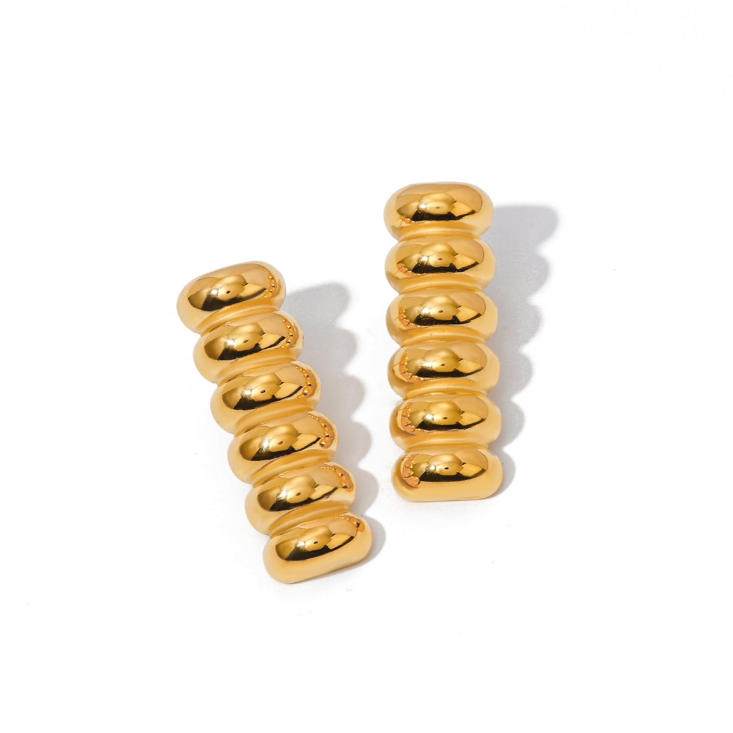 Minimalist 18K Gold Plated Stainless Steel Multi-layer Gourd Shape Earrings Unisex Studs