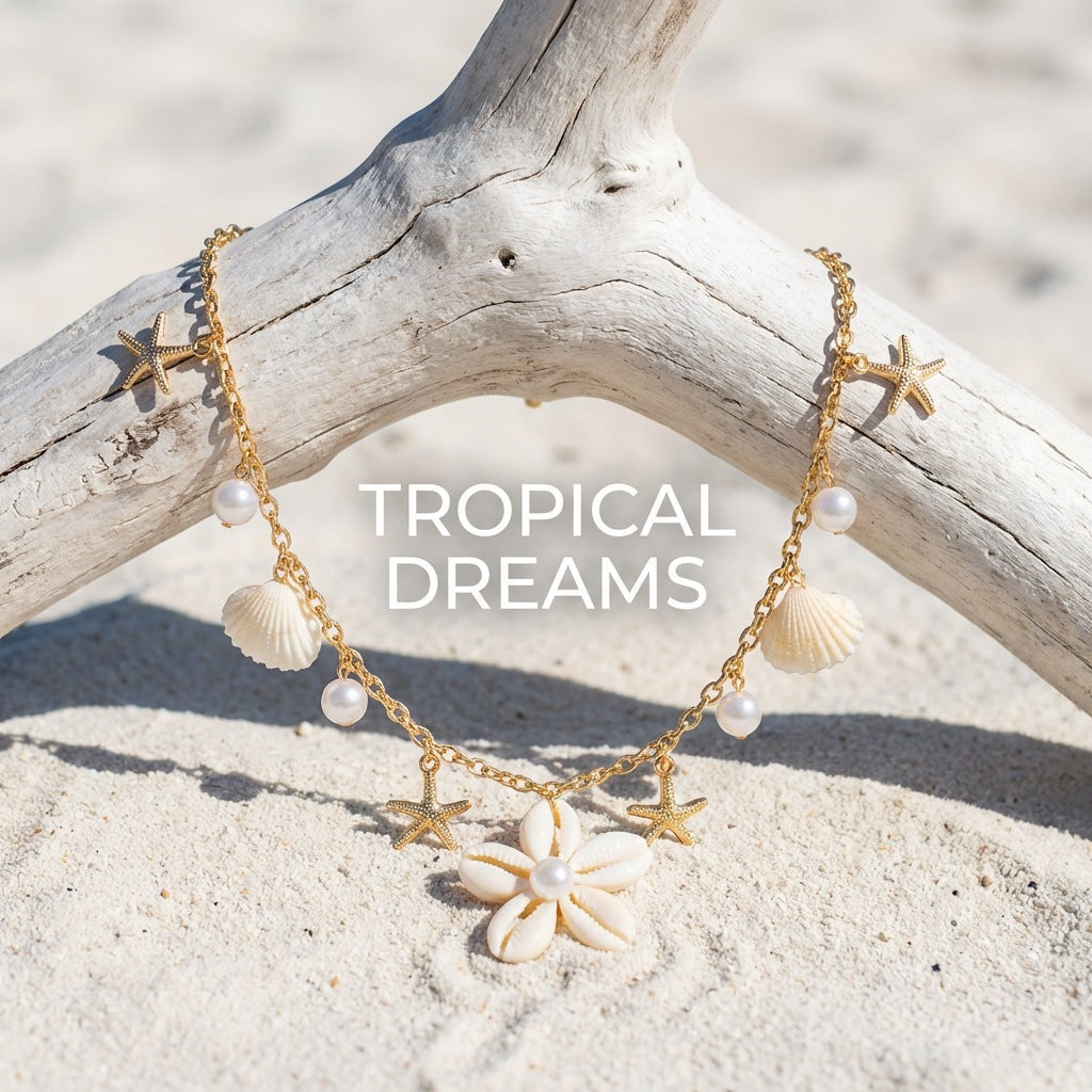 Casual Floral Starfish Shell Pearl Alloy Necklace for Women Beach Party