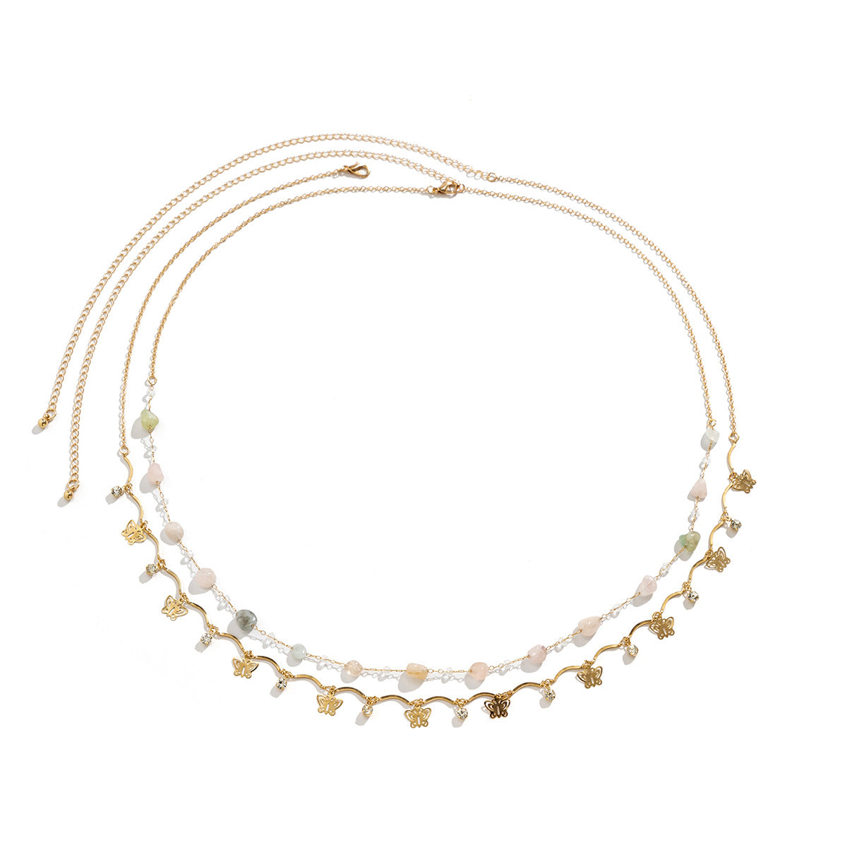 Catenina Minimalista a Doppio Strato da Donna con Farfalla Intagliata e Strass