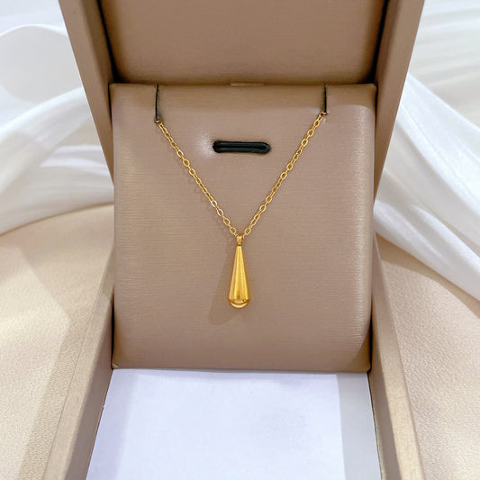 Collana minimalista con pendente a goccia geometrica in acciaio al titanio, unisex, con catena di estensione
