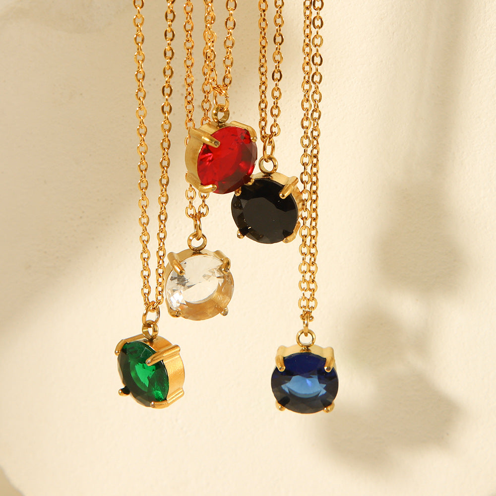 Collana Minimalista in Acciaio al Titanio Geometrica con Intarsio di Strass per Donna, Gioiello con Pendente Ipoallergenico e Resistente allo Sbiadimento