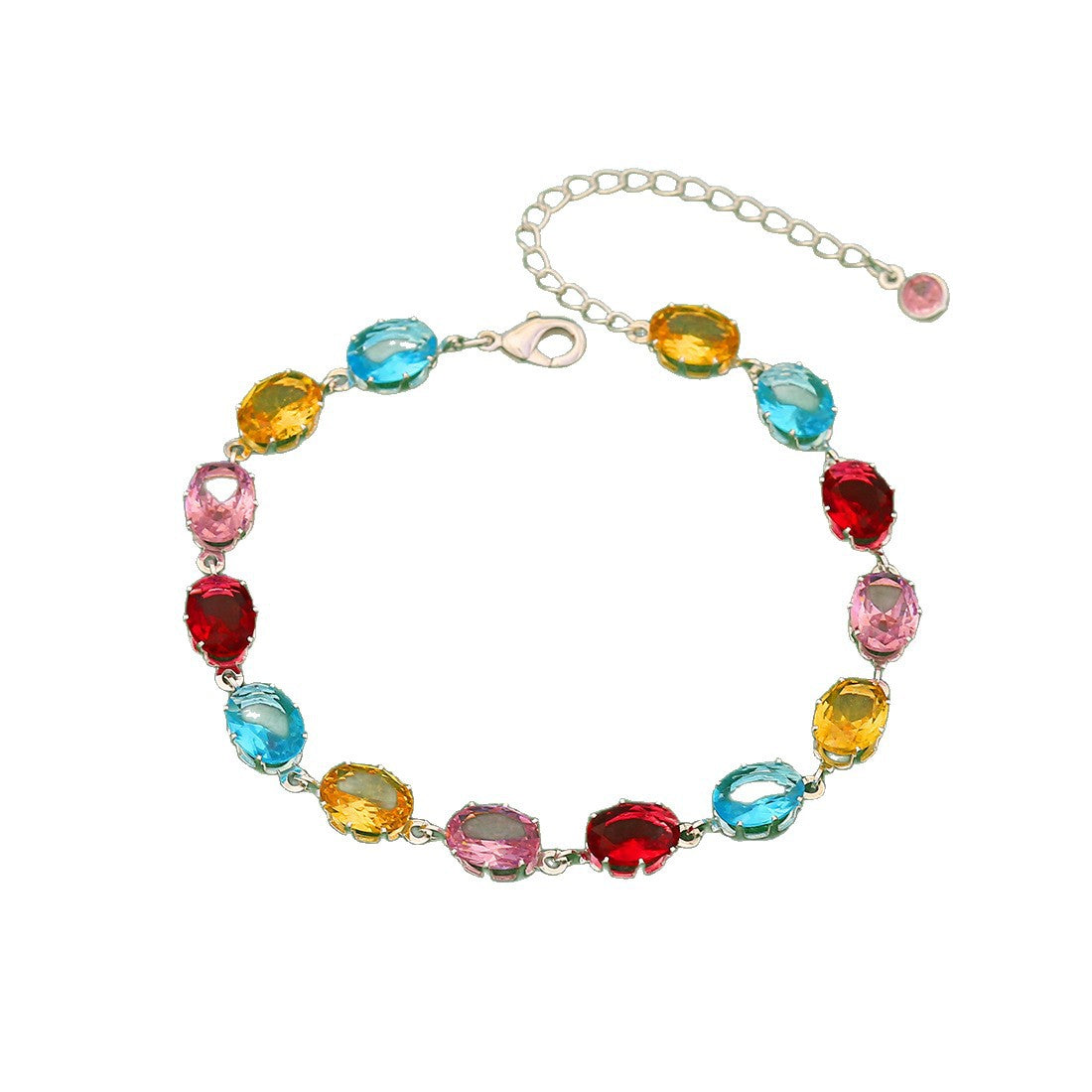 Minimalist Geometric Candy-Colored Zircon Crystal Bracelet for Women in Copper with Micro-Pavé Setting