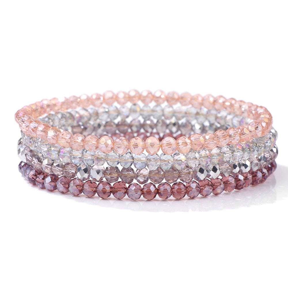 Sweet Geometric Crystal Bracelet with Cubic Zirconia Inlay Unisex Elastic String Bangle