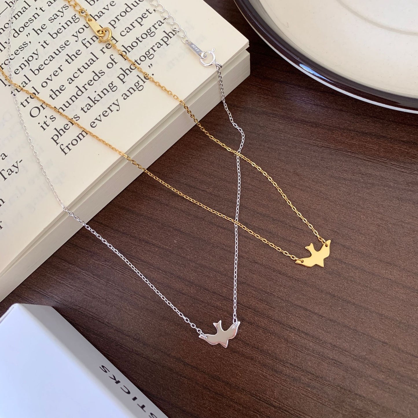 Minimalist 925 Sterling Silver Bird Pendant Choker Necklace