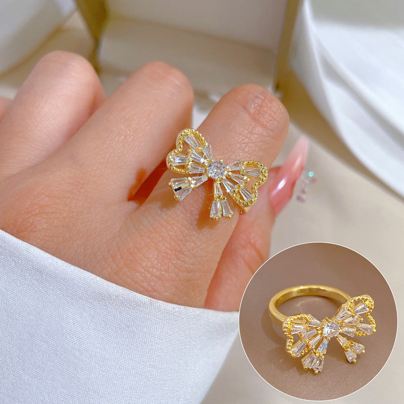 Geometric Rhinestone Ring for Women Plated Brass Minimalist Open Band