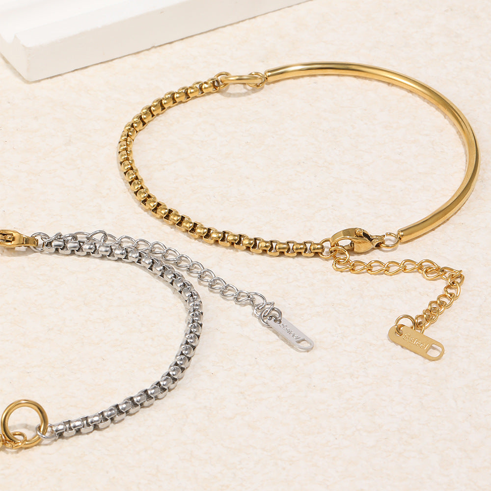 Minimalist Elegant Geometric Round Stainless Steel Gold Plated Bracelet for Women