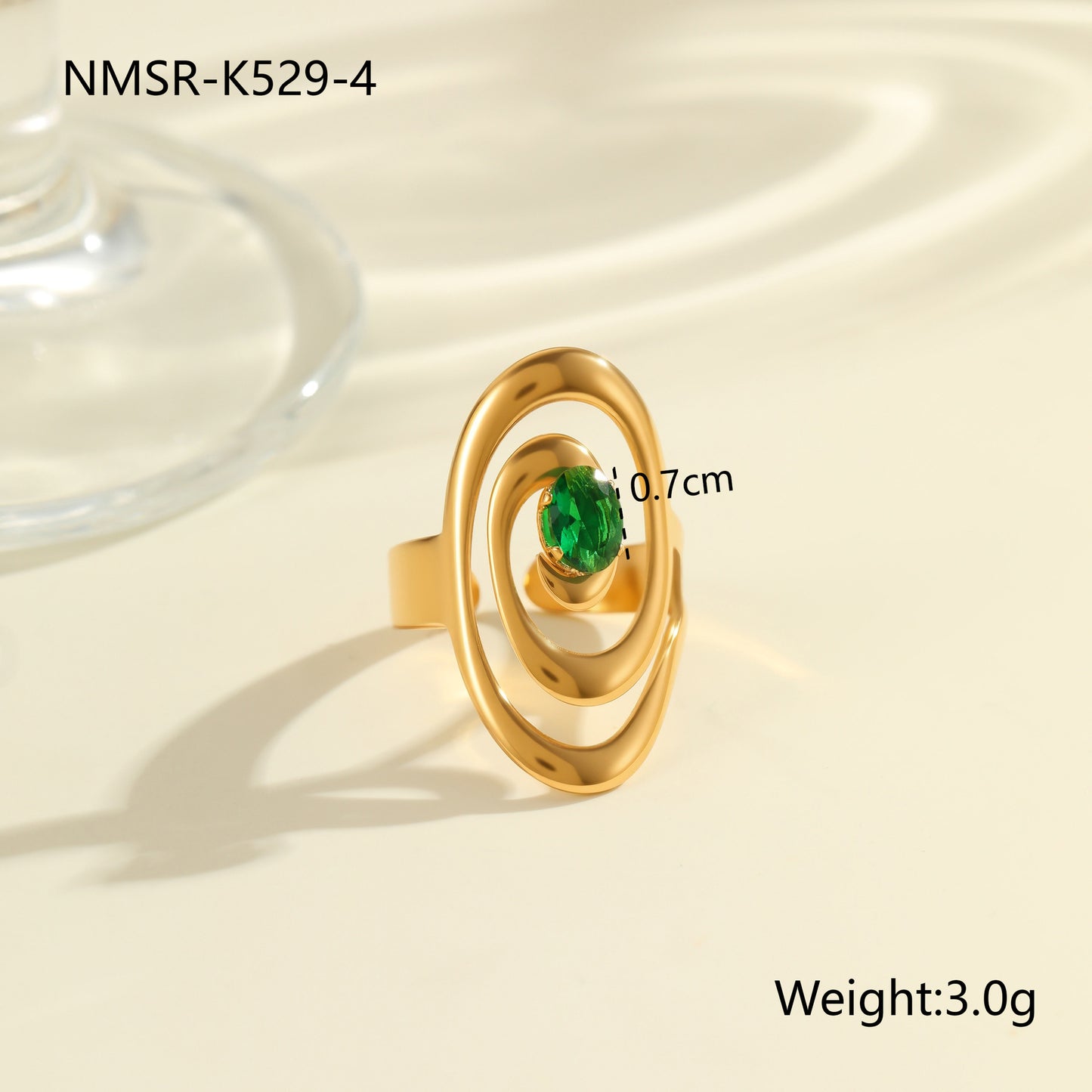 Anillo de Acero Inoxidable Geométrico Minimalista con Baño de Oro de 18K y Detalles de Remaches Esféricos Irregulares para Mujer