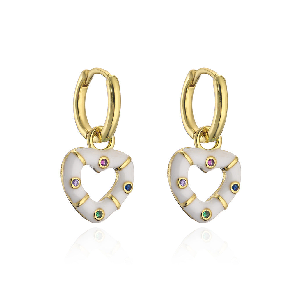 Bohemian Style Geometric Copper Earrings with Gold Plating and Enamel Heart Accent for Women