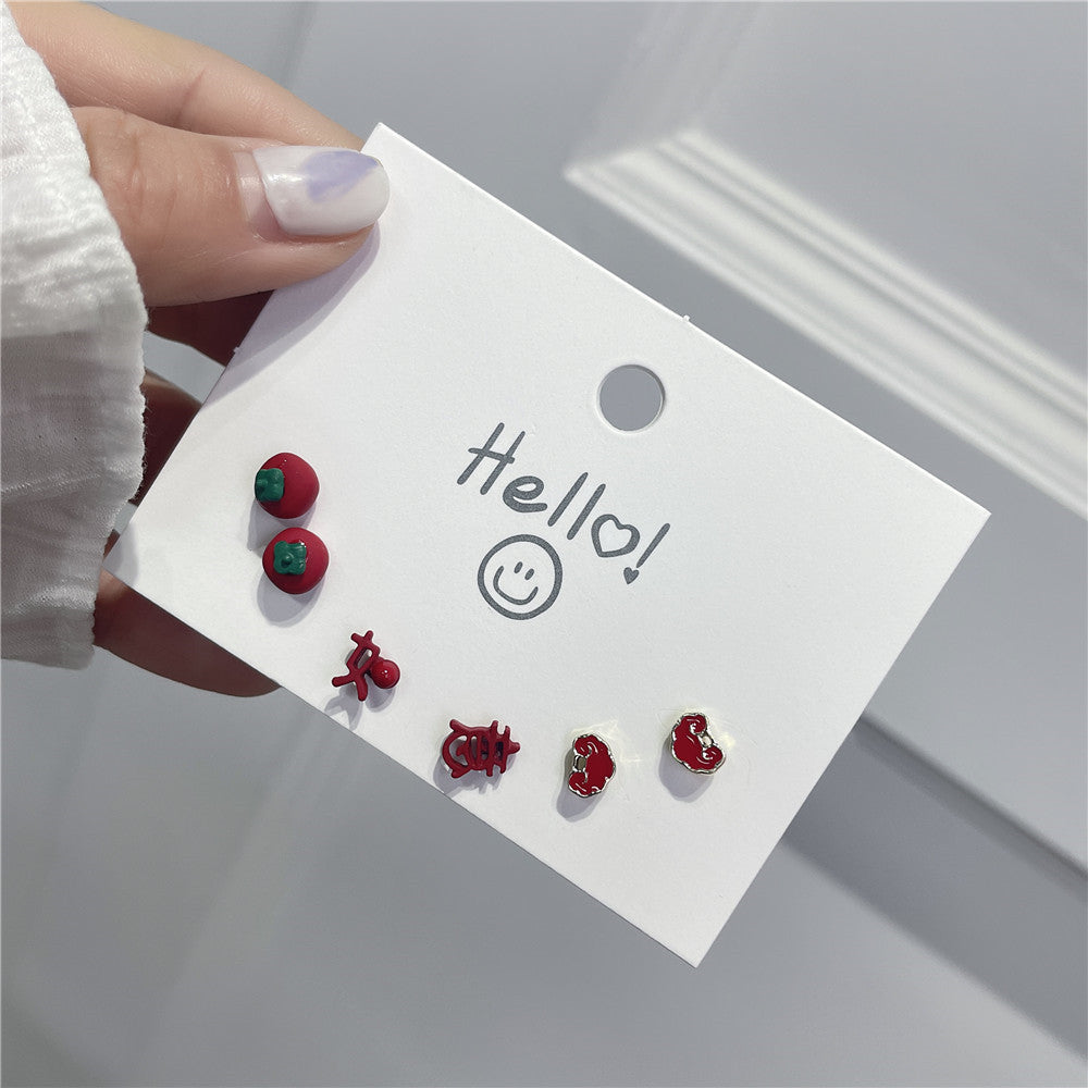 Sweet 925 Sterling Silver Ceramic Drip Oil Heart Fruit Earrings