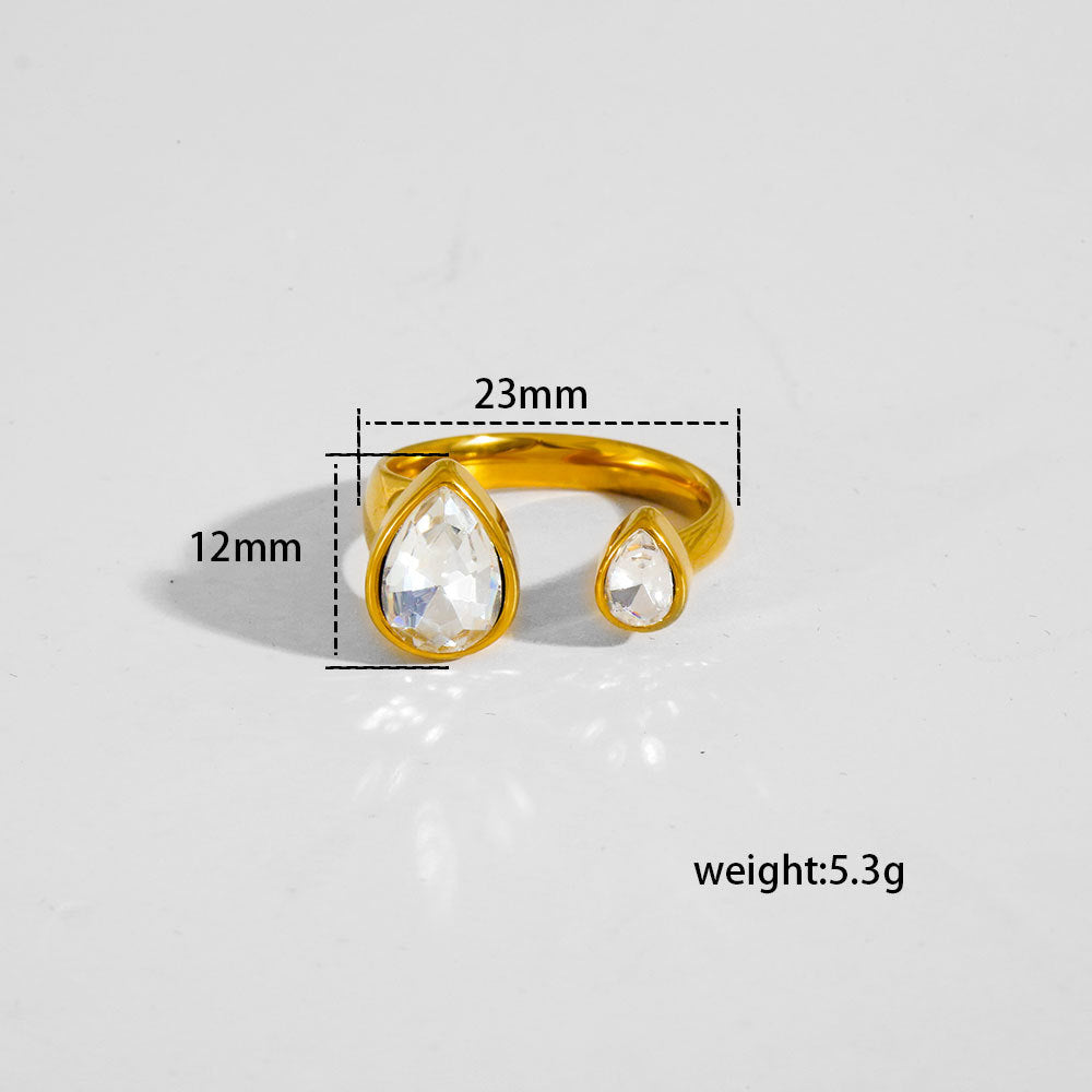 Anello regolabile in acciaio al titanio placcato oro 18 carati vintage con zircone a goccia da uomo e da donna