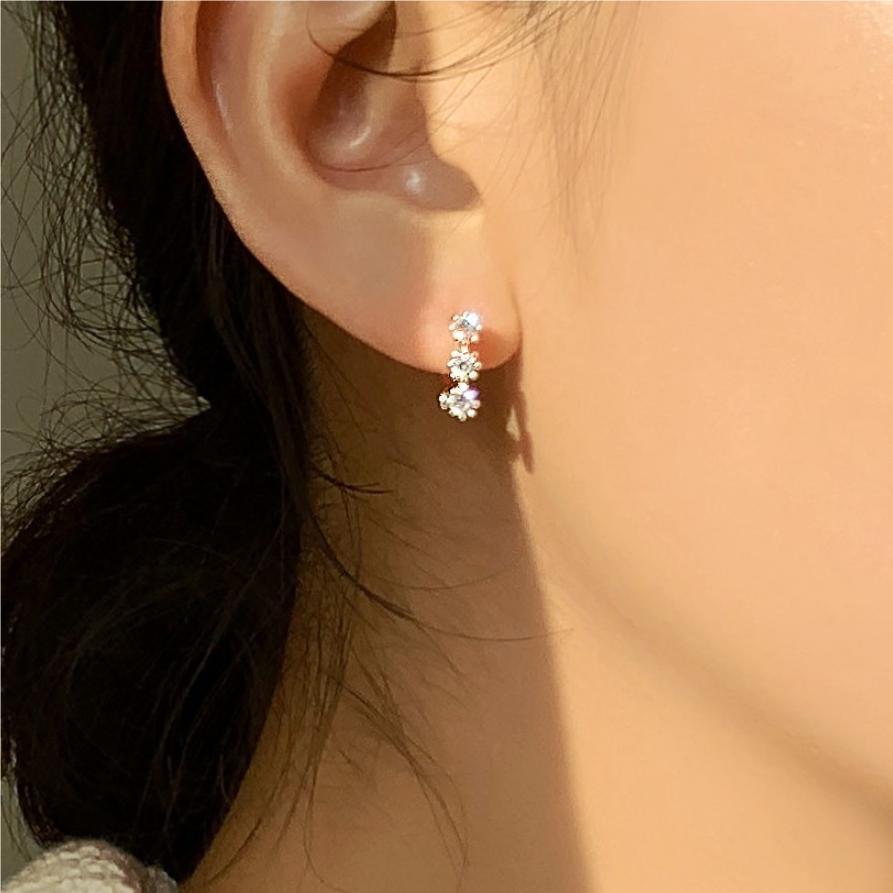 Minimalist Sweet 925 Sterling Silver Geometric Letter Cubic Zirconia Earrings Gold Plated