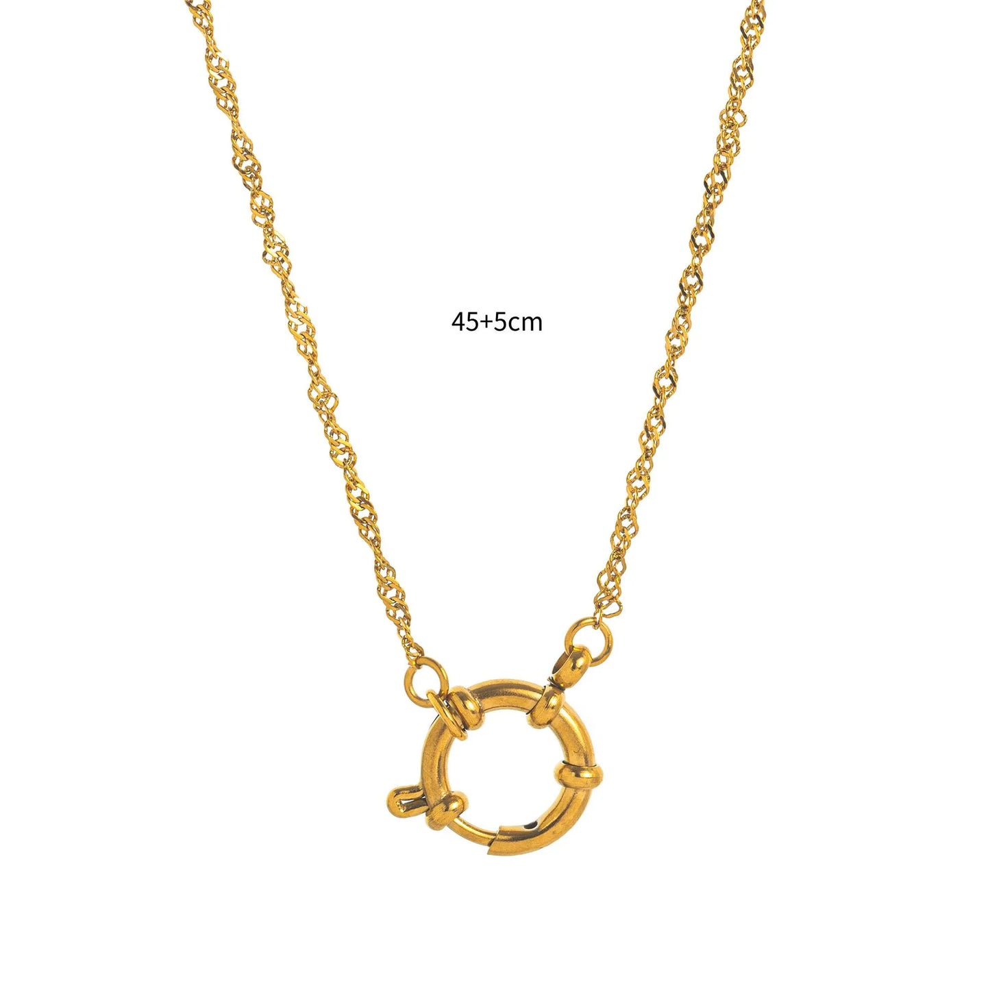 Minimalist 18K Gold Plated Geometric Titanium Steel Necklace with Pearl Paperclip Charm