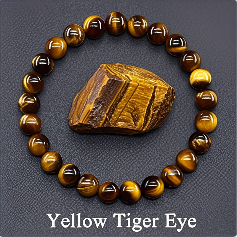 8mm Round Sunstone Rose Quartz Tiger Eye Agate Crystal Beaded Bracelet Unisex Geometric Handmade Jewelry