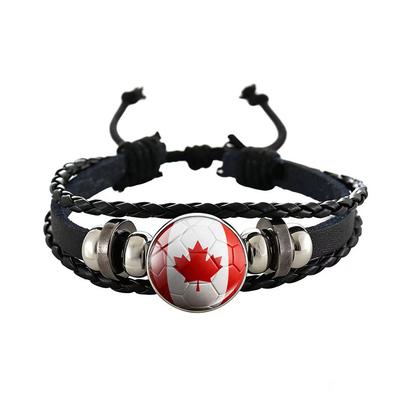 Unisex Geometric Round Braided Leather Bracelet Adjustable Handmade Wristband
