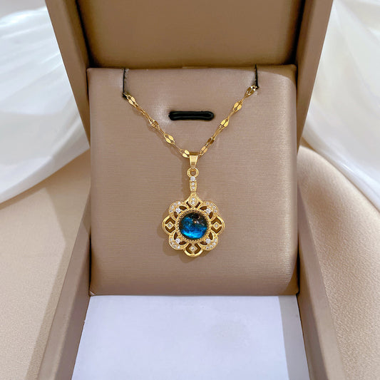 Collar Pendiente Floral de Lujo con Cielo Estrellado para Mujer Cadena Geométrica de Acero de Titanio con Incrustaciones de Pedrería Elegante Collar de Clavícula