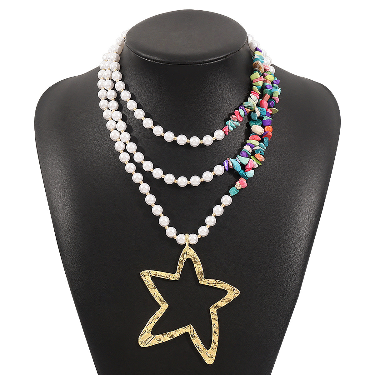 Collar con colgante de estrella de mar y concha personalizado para mujer con colgante de aleación de forma geométrica, acabado galvanizado, estilo playero, joyería minimalista