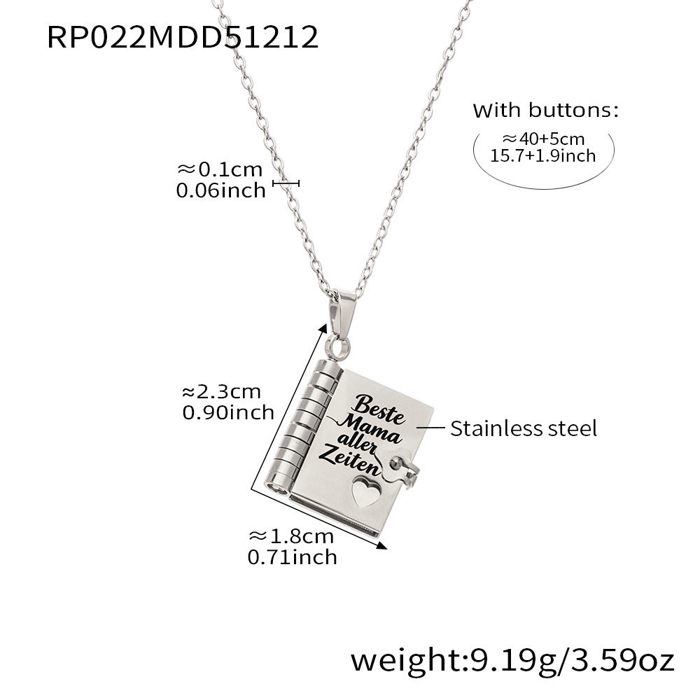 Minimalist 18K Gold Plated Geometric Book Pendant Stainless Steel Necklace for Women