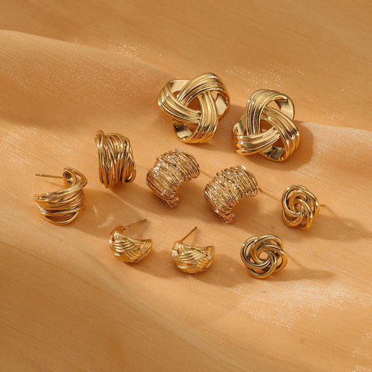 Pendientes de acero inoxidable geométricos, estilo francés vintage, con acabado chapado para mujer