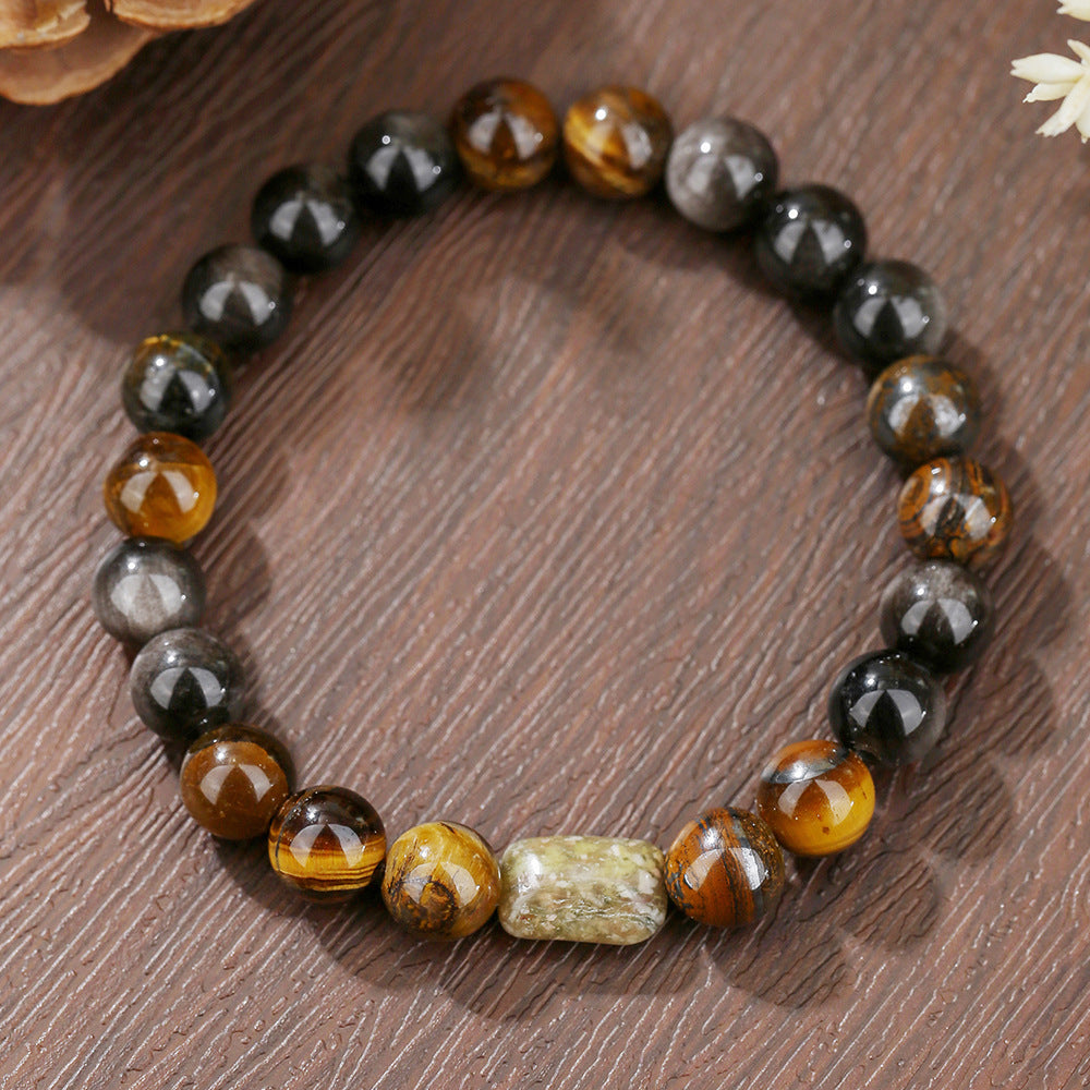 Minimalist Geometric Round Obsidian Tiger Eye Handmade Beaded Bracelet Unisex