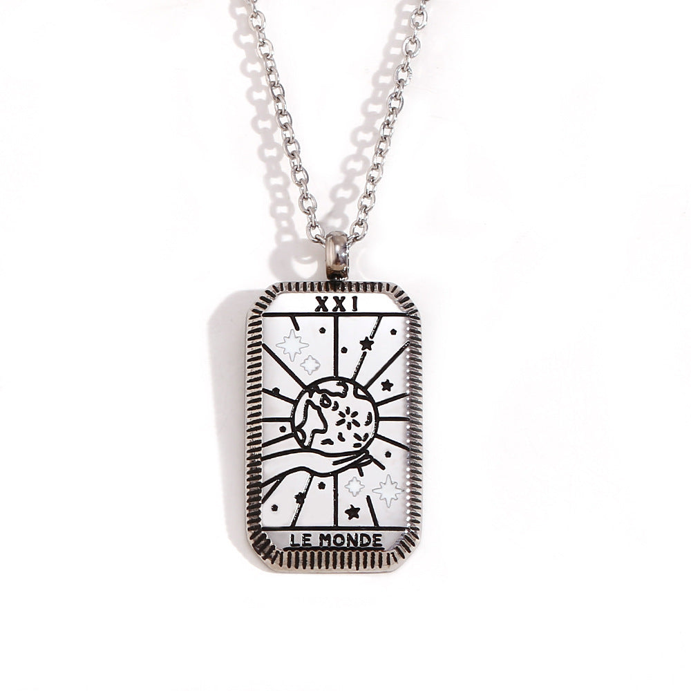 Collana con ciondolo quadrato minimalista a tarocchi da donna in acciaio al titanio con placcatura in oro 18 carati e design geometrico