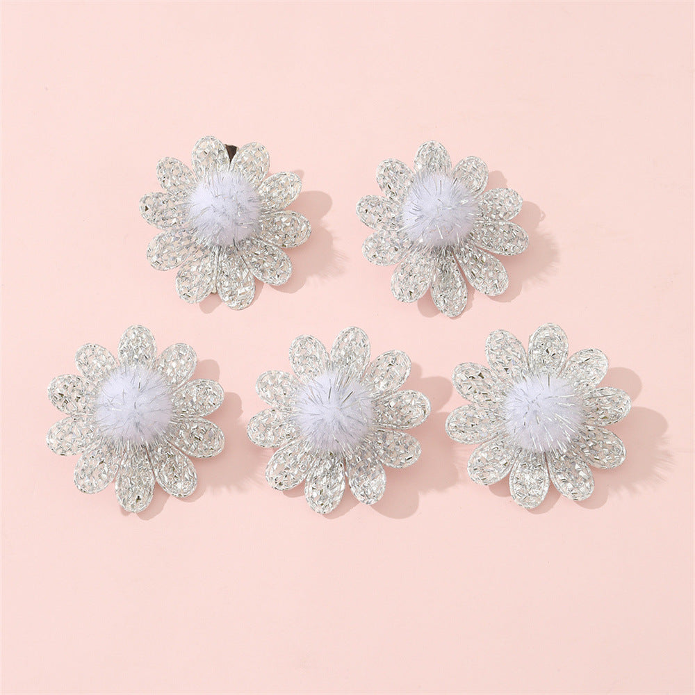 Fermaglio per Capelli Minimalista per Bambini con Paillettes, Perline di Cristallo e Fiore a Pompon