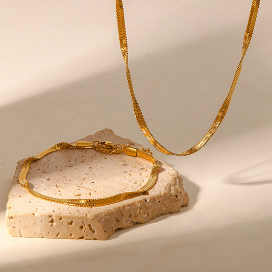 Pulsera Geométrica Redonda de Acero Inoxidable con Baño de Oro de 18K para Mujer