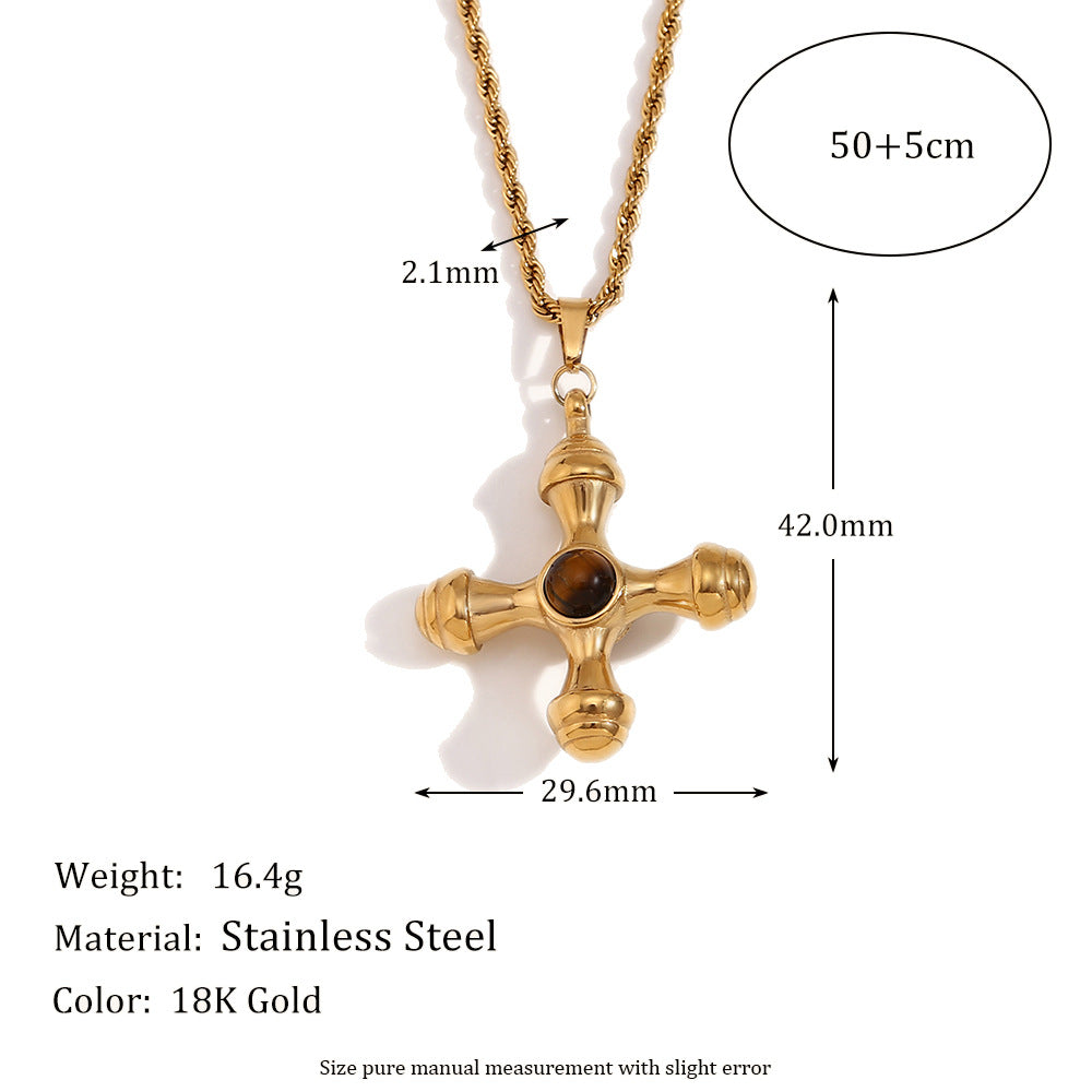 Fashionable French Vintage Nautical Ship Wheel Pendant Necklace in Stainless Steel with 18K Gold Plating on Twisted Cable Chain for Women