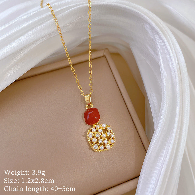 Geometric Style Titanium Steel Necklace with Copper Pendant Plated in Real Gold for Women and Men