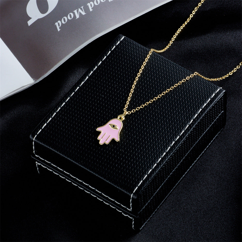 Collana con ciondolo a forma di occhio turco da donna in rame placcato oro 18 carati e smalto, design geometrico