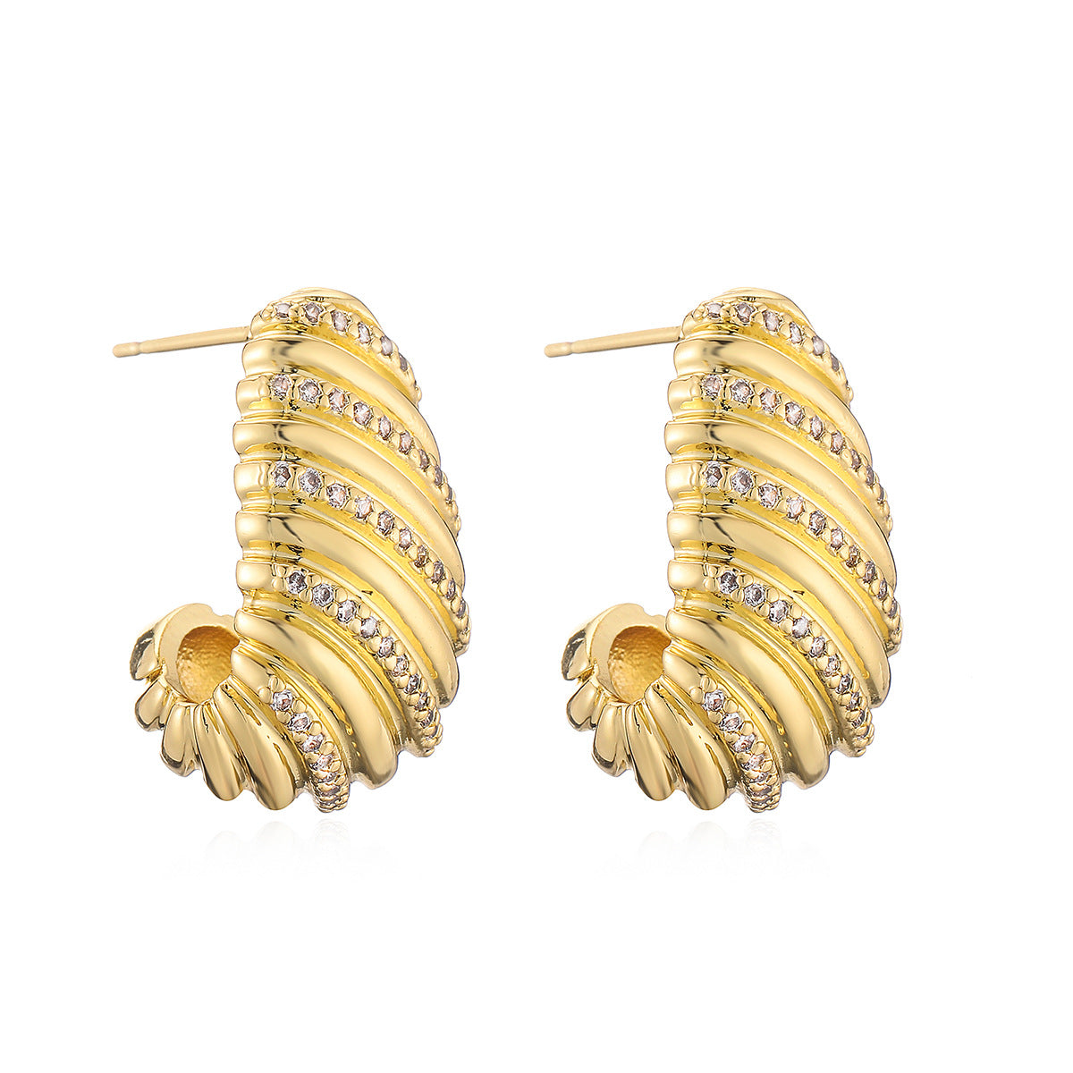 Minimalist Geometric Copper Earrings with 18K Gold Plating and Zircon Inlay for Women