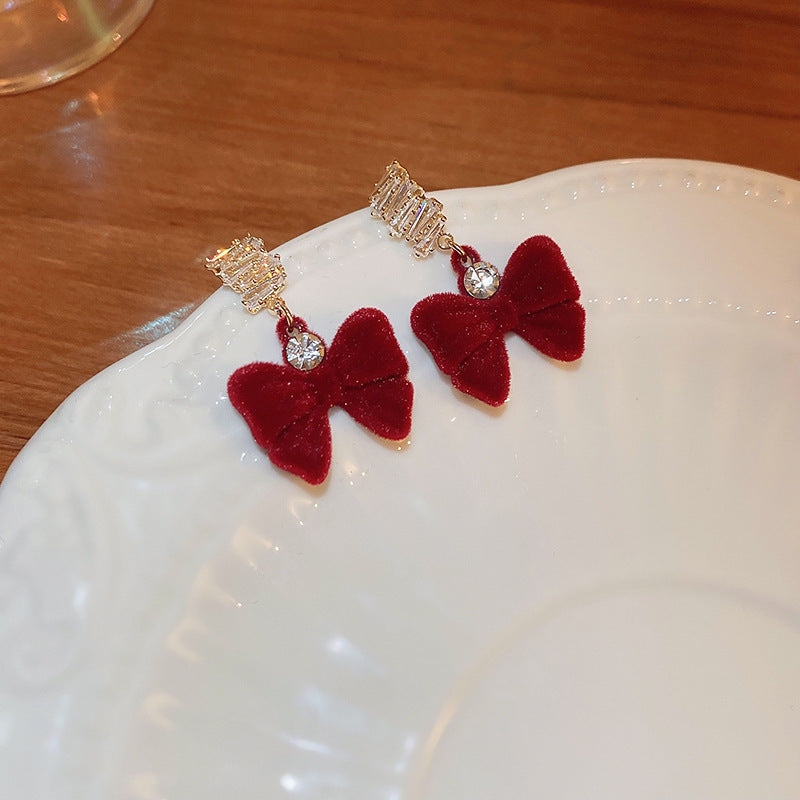 Elegant Geometric Dangle Stud Earrings for Women with Red Tassels, Alloy Base and Gold Plated Finish