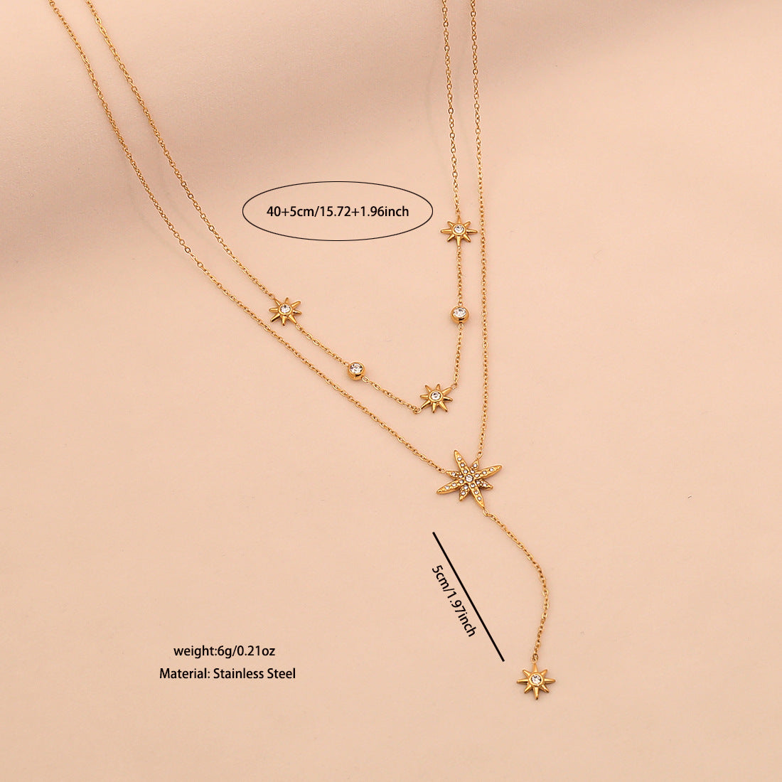 Collar con colgante de octagrama de lujo en acero inoxidable con baño de oro en cadena de serpiente para mujer