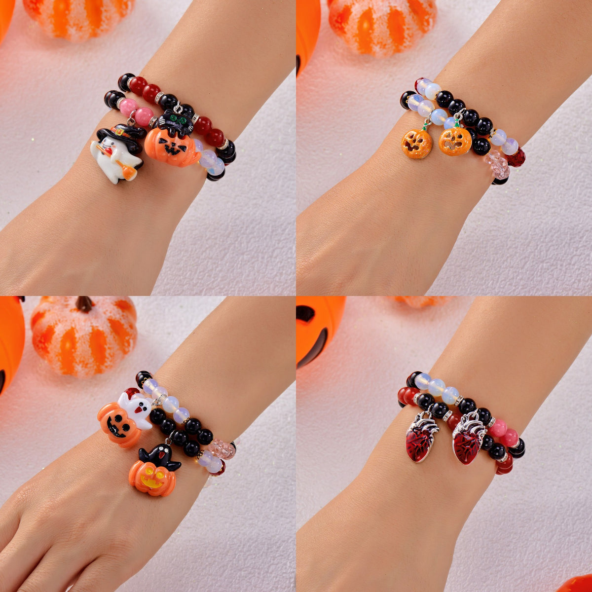 Cartoon Heart Zinc Alloy Plated Magnetic Beaded Bracelet Unisex Adjustable Holiday Jewelry