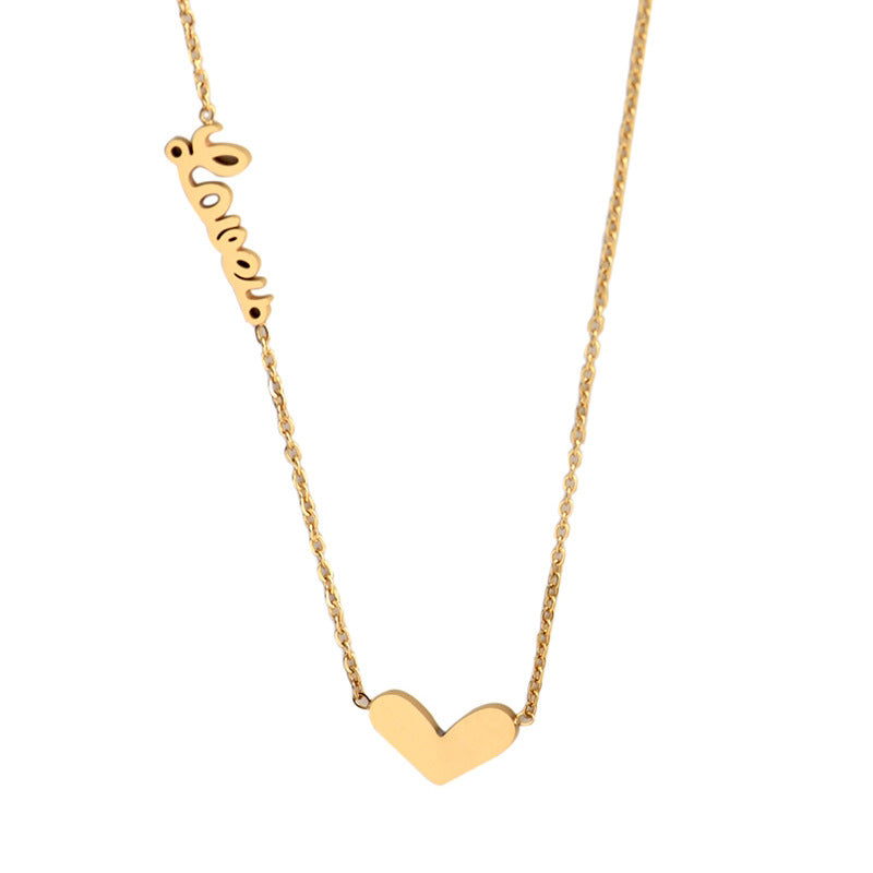 Collar con colgante de corazón de acero de titanio minimalista para mujer con baño de oro, diseño geométrico, delicada cadena de clavícula