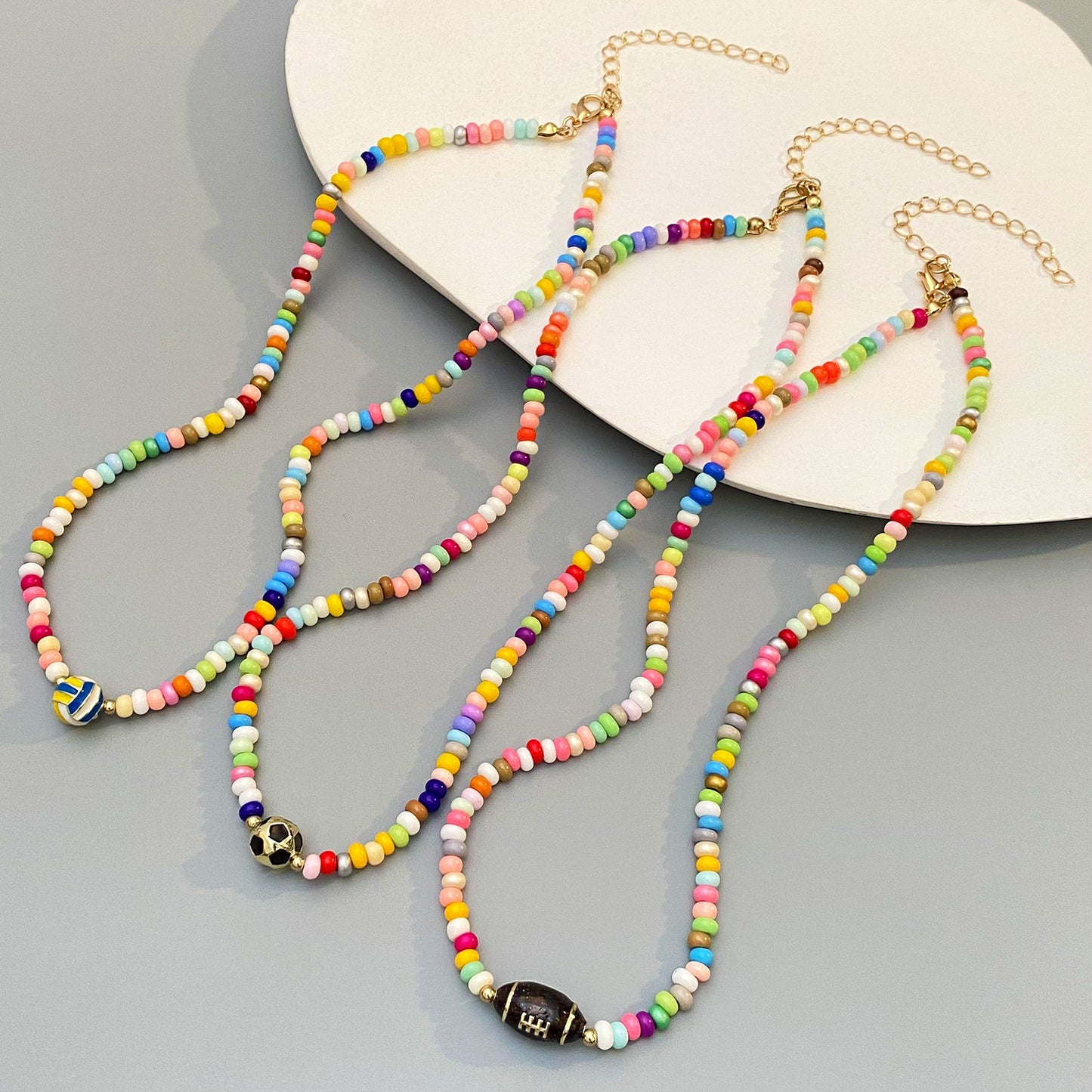 Bohemian Casual Oval Geometric Alloy Ball Chain Necklace for Women
