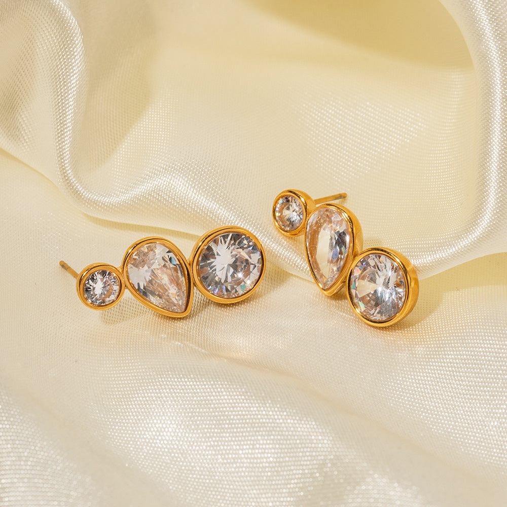 Orecchini geometrici in acciaio inossidabile con placcatura in oro 18 carati e intarsio di zirconi da donna, gioielli alla moda minimalisti lucidi