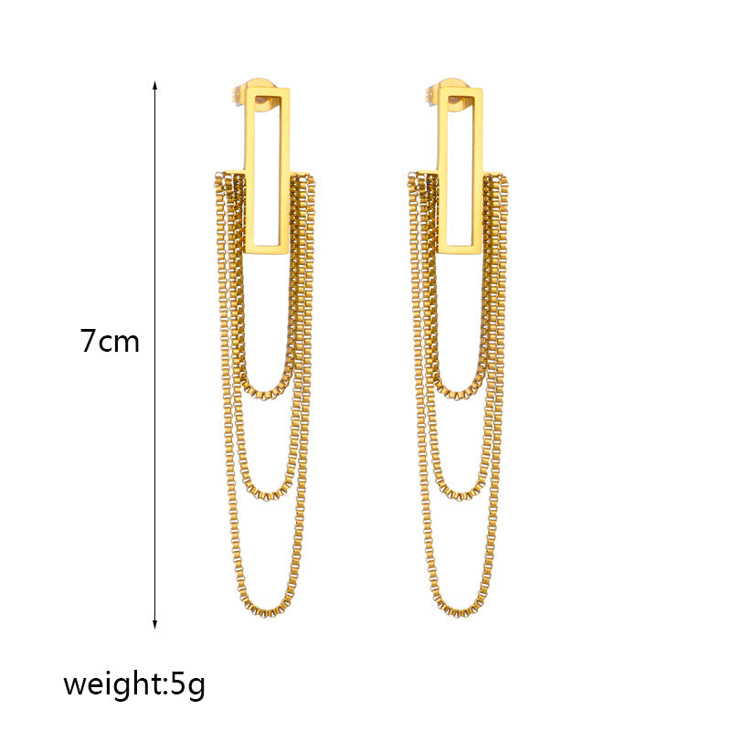 Orecchini a Nappa in Acciaio al Titanio Geometrici Chic con Placcatura in Oro da Donna