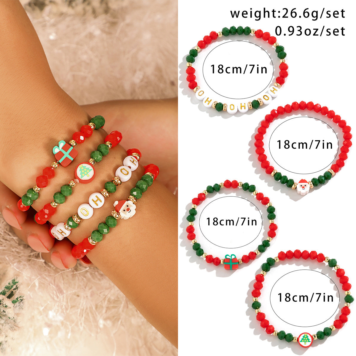 Set de pulseras de resina con forma de letra con motivos navideños de renos y campanas para mujer
