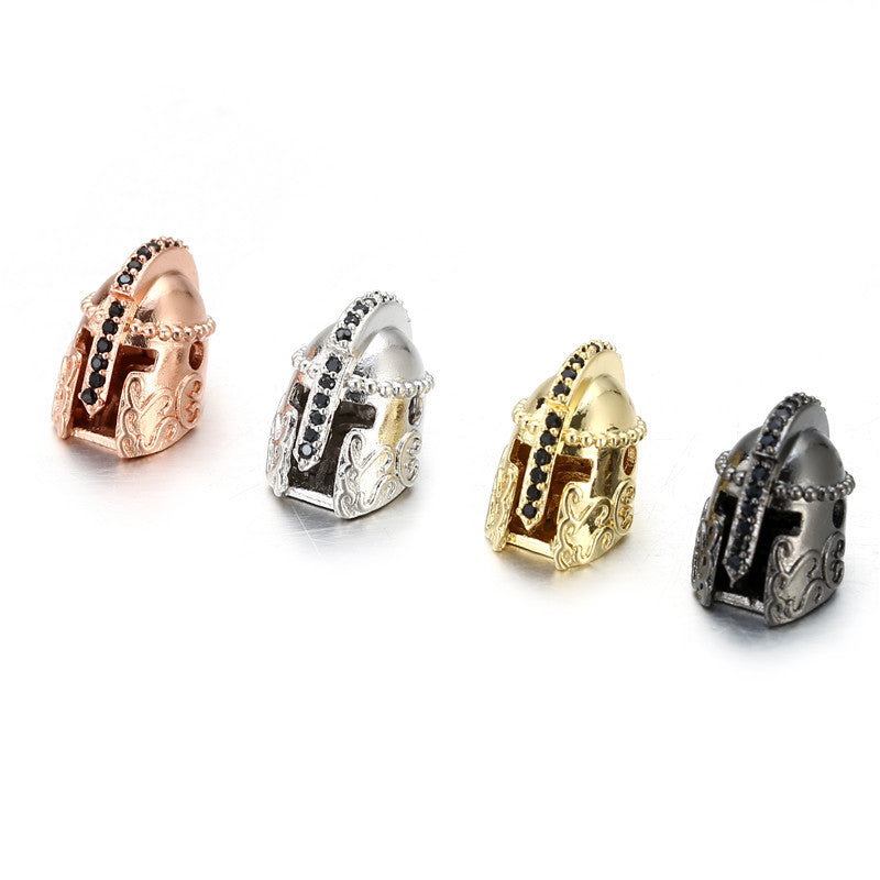 Minimalist Gold Plated Brass Cubic Zirconia Spartan Warrior Charm Bar for DIY Bracelet