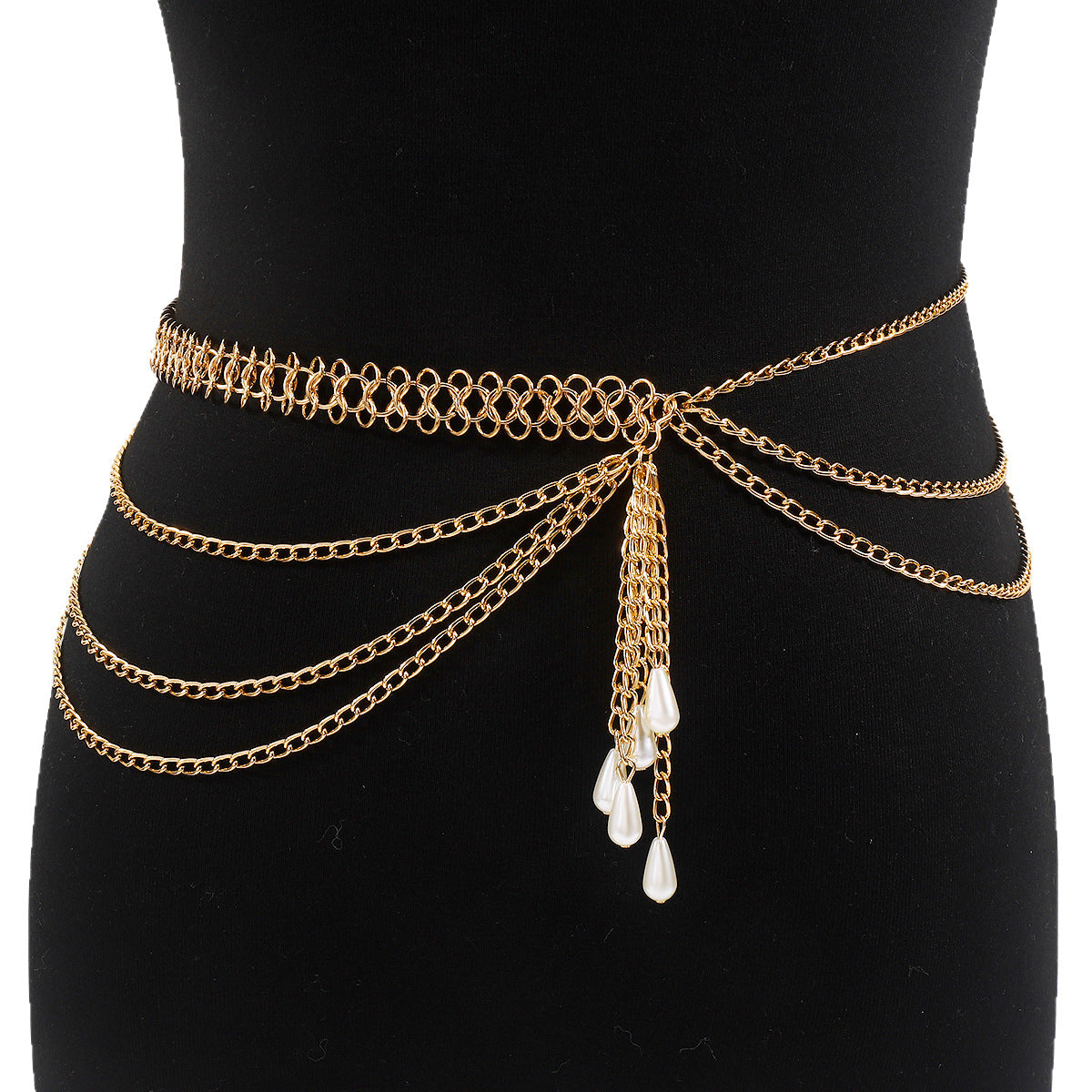 Cadena de cintura bohemia de perlas para mujer de hierro con cierre de langosta, cadena de cuerpo ajustable de verano