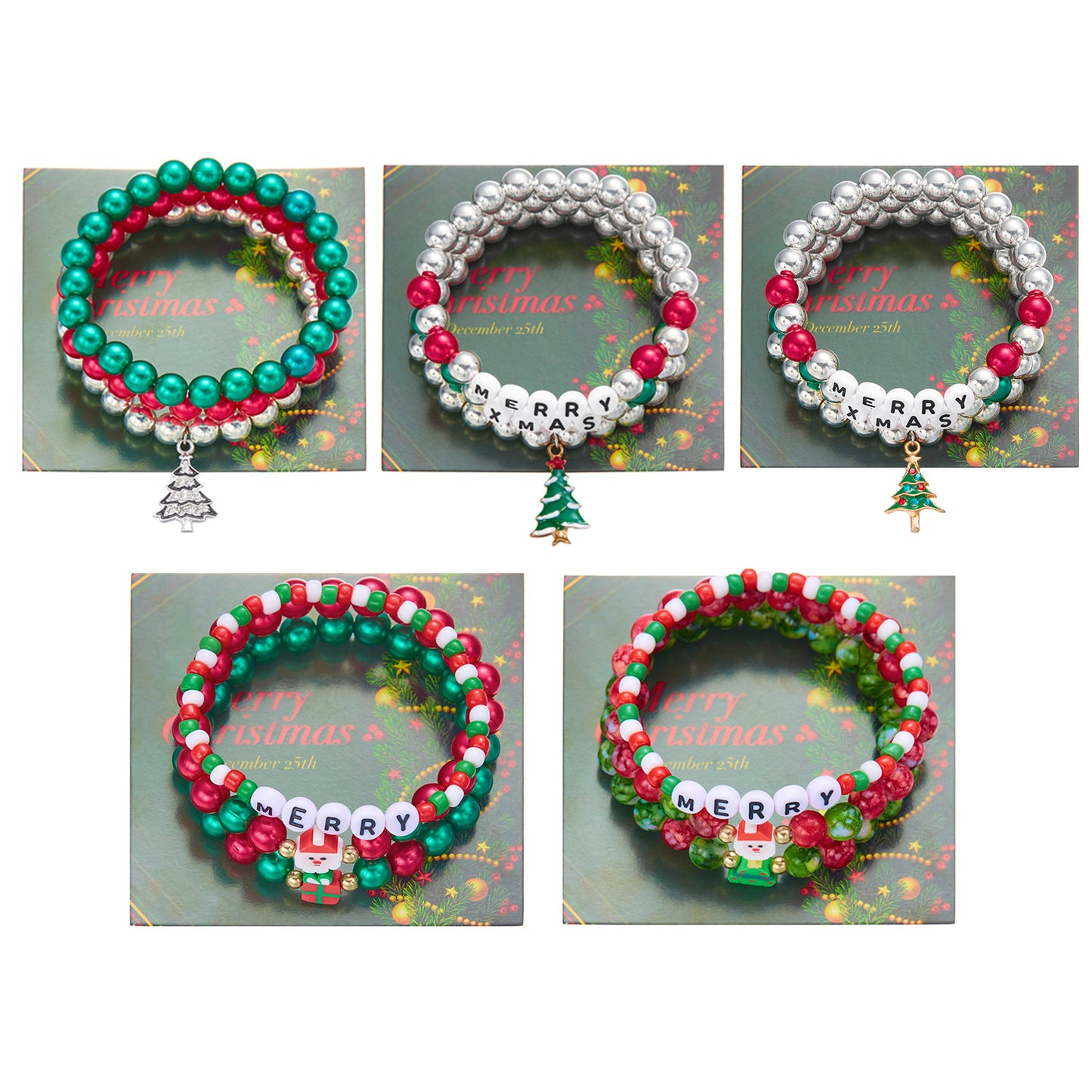 Set di braccialetti con perline e lettere a tema natalizio fatti a mano per donne con ciondolo a Babbo Natale, accessorio alla moda per le feste